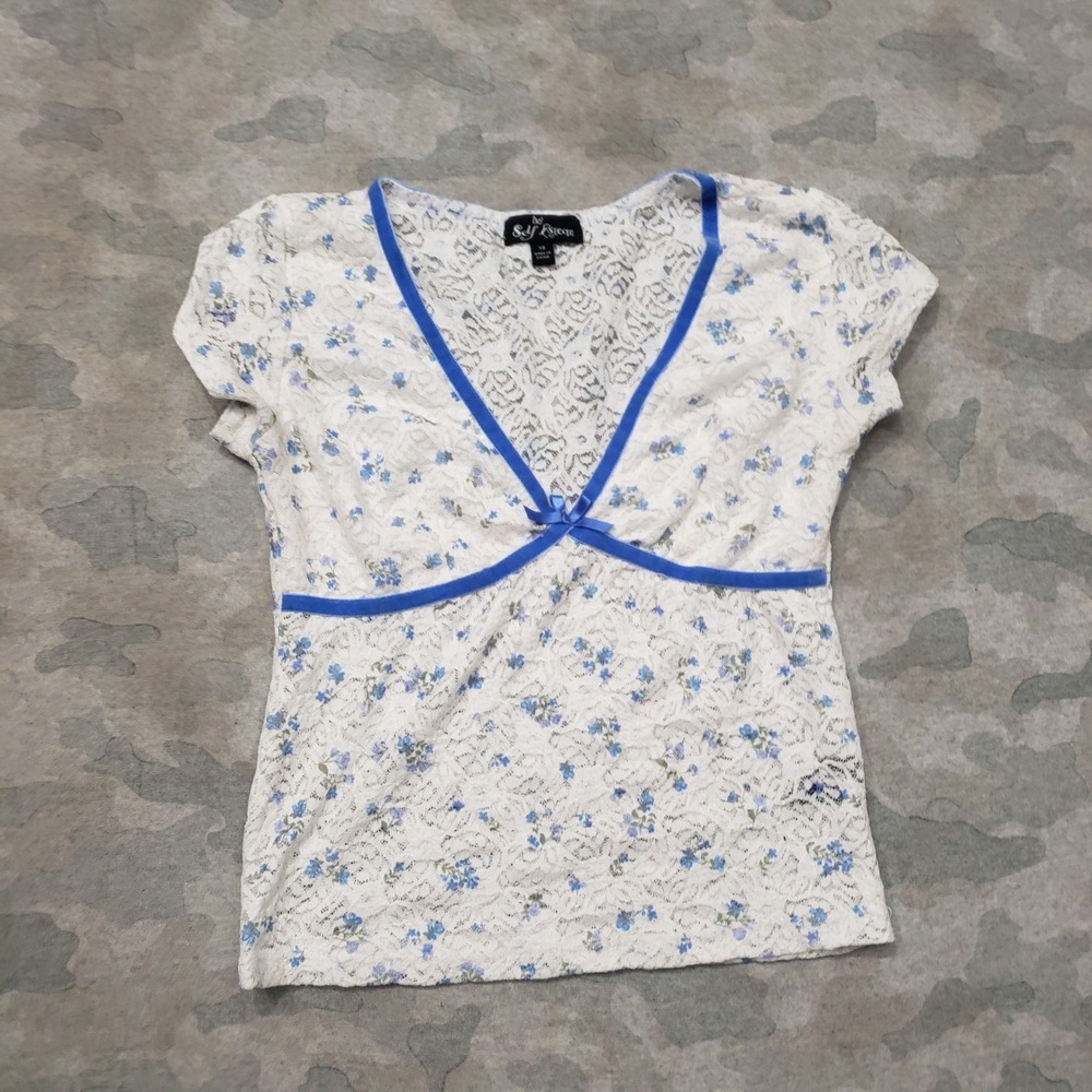 Vintage Self Esteem Lace Top Womens XS White Y2k Floral V-Neck Coquette